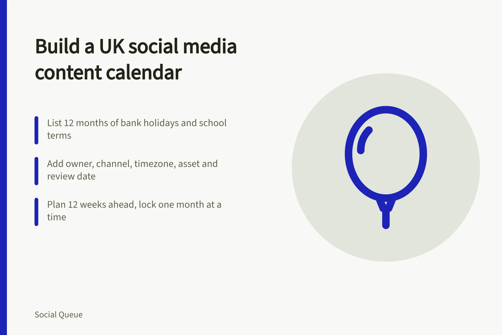 UK content calendar card with bank holidays, owners and review dates