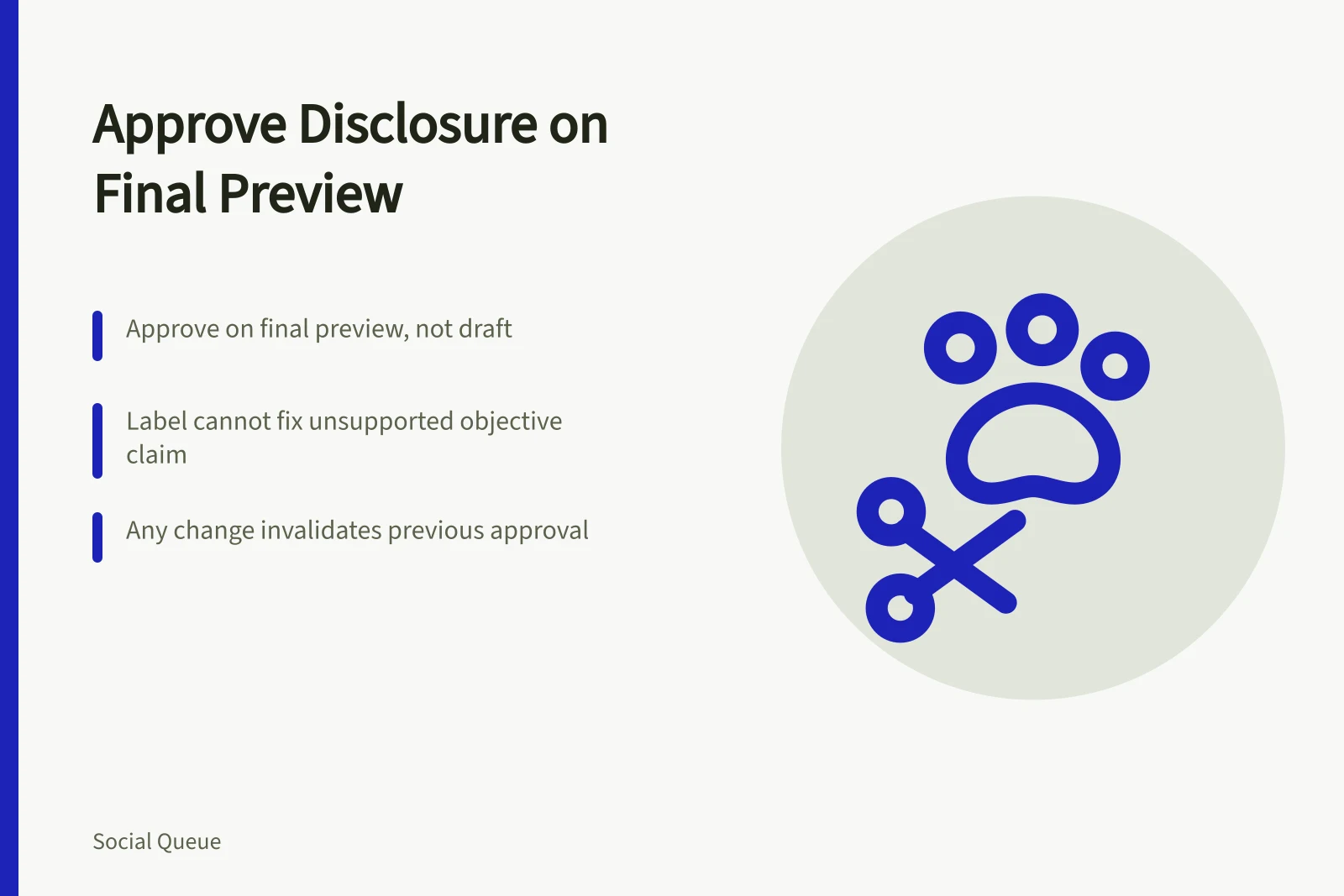 Checklist card for approving social scheduling disclosure on final preview