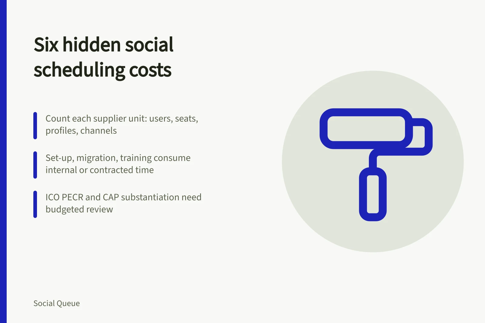 Card listing six hidden social scheduling cost categories for England budgets