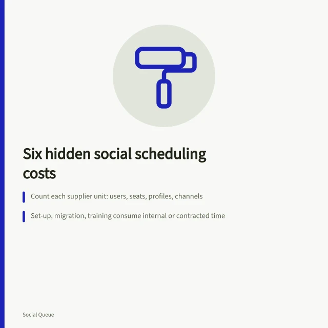 Card listing six hidden social scheduling cost categories for England budgets. Six social scheduling costs that England budgets tend to miss